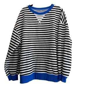Contrast Stripe Crewneck Pullover Black White Size Medium